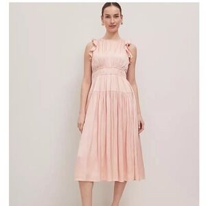 Ann Taylor Petaled Ruffle Midi Dress Size 6 Ceamic Pink Wedding Guest NWT $125